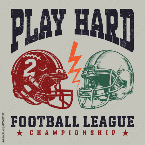 American football Vintage retro Denim Print for T-Shirt or Apparel. Retro artwork and sports typography, Football T-shirt graphics, Print for sportswear apparel. College vector label and print design