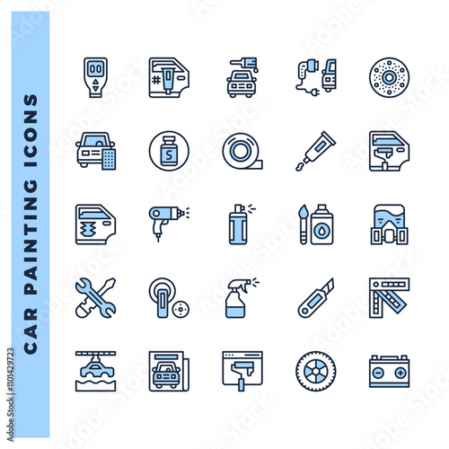 25 Car Painting Two Color icons pack. vector illustration.