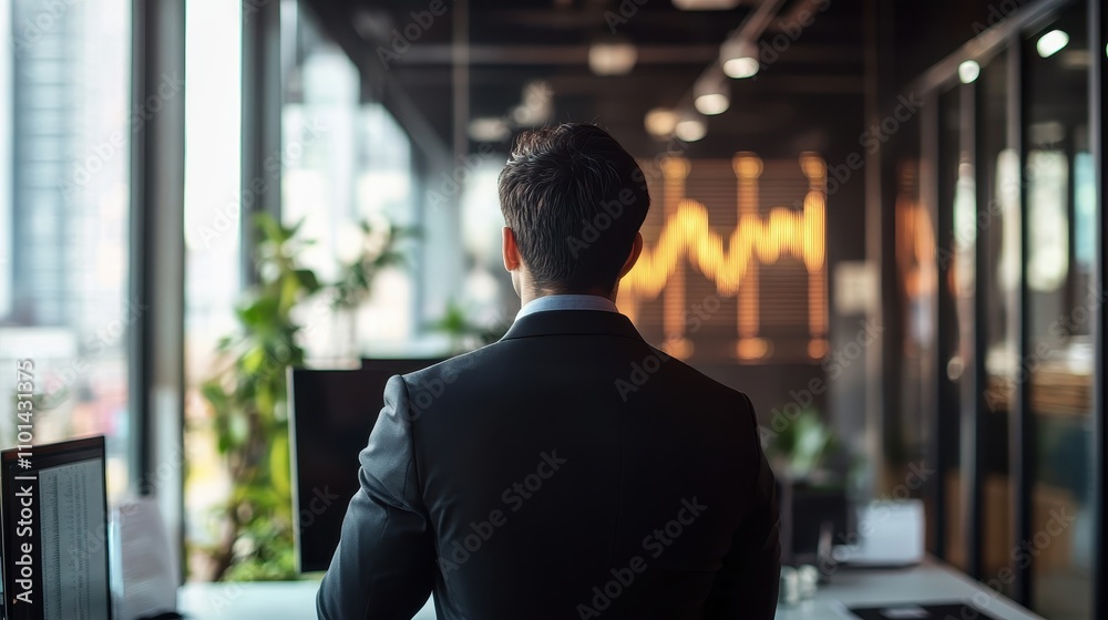 Business Executive Analyzing Performance in Modern Office Environment with Digital Trends Business Executive Analyzing Performance in Modern Office Environment with Digital Trends