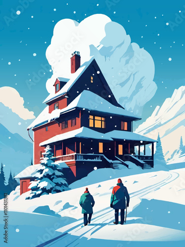 winter landscape resort vector