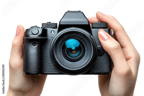 Illustrative editorial photo of Canon EOS 60D without logo. Attached with 55-250mm f4-5.6 lens and wireless trigger isolated on white background