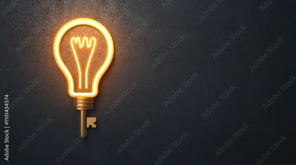 Illuminated light bulb key concept modern interior digital art minimalist setting creative perspective innovative ideas Illuminated light bulb key concept modern interior digital art minimalist setting creative perspective innovative ideas