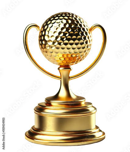 Elegant Golden Trophy With Golf Ball Design On transparent Background.  symbolizing achievement and excellence in sports or golf tournaments, set against a sleek black backdrop.