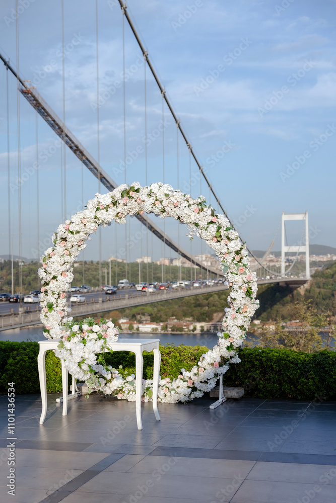 Outdoor Wedding Ceremony Setup with Bosphorus Bridge View