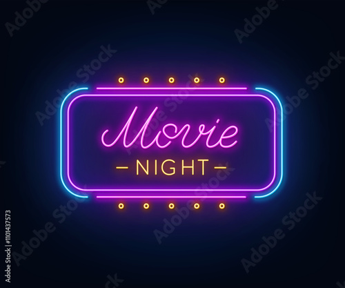 Movie Night Neon Sign on dark background.