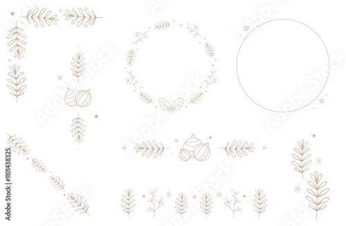 Christmas design line collection with different corner, separator, main and frame elements