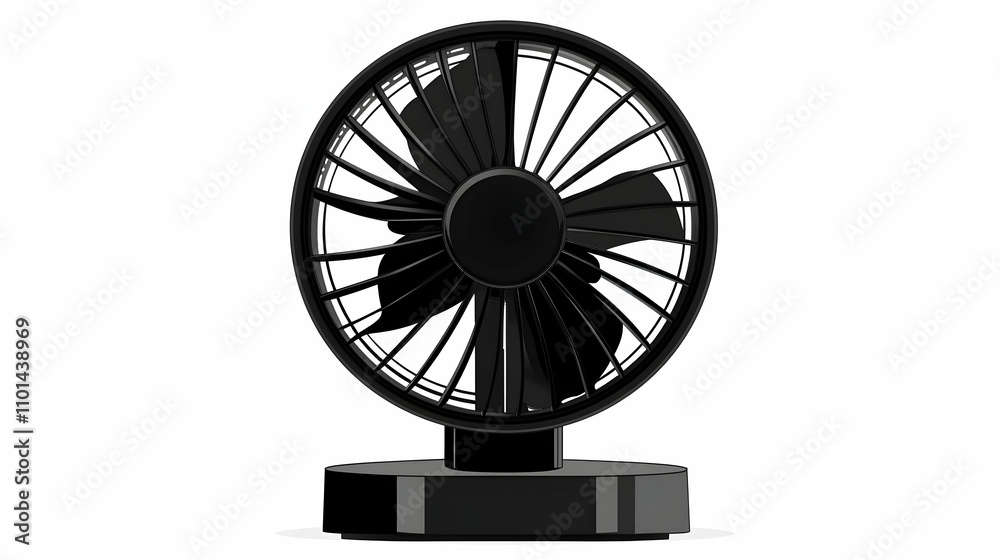 Black Desk Fan Illustration, A sleek, modern design, perfect for cooling, features a circular blade and sturdy base. Black Desk Fan Illustration, A sleek, modern design, perfect for cooling, features a circular blade and sturdy base.