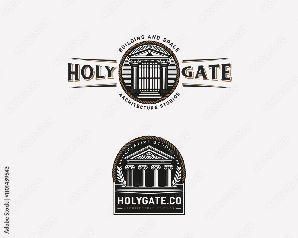 Obraz premium Vintage classic Antique gate arhitecture studio logo for business company