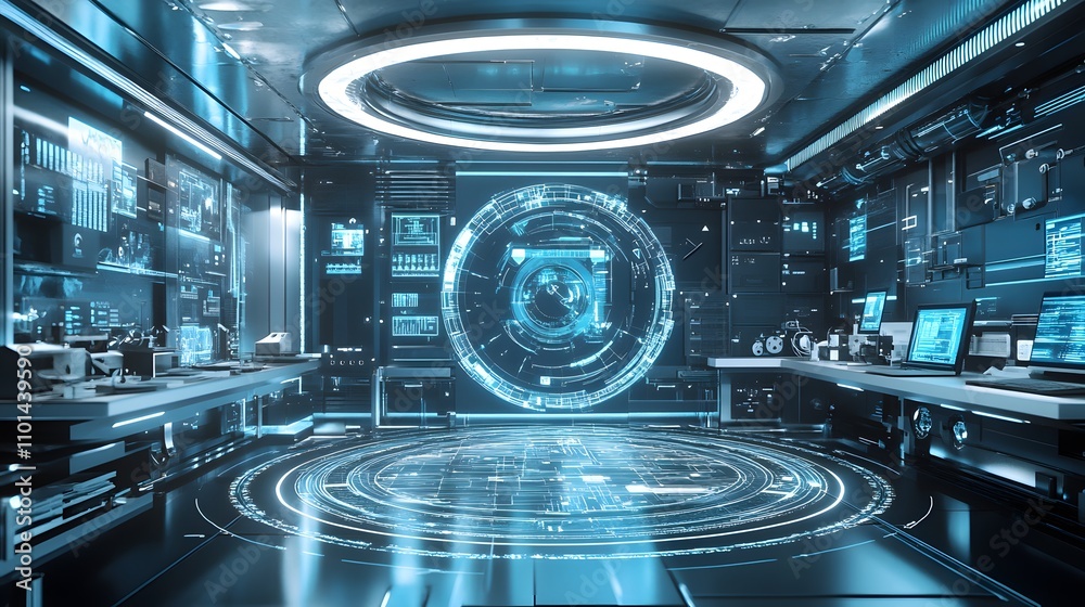 Futuristic Laboratory Interior With Advanced Technology Displays Futuristic Laboratory Interior With Advanced Technology Displays