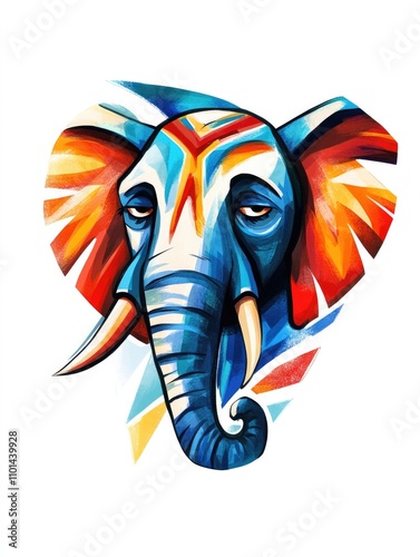 Wallpaper Mural Vivid artistic illustration of an elephant face in abstract blue, red, and orange strokes on a white background, perfect for modern decor, posters, and creative designs... Torontodigital.ca
