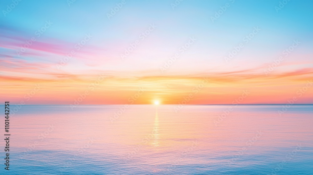 Fototapeta premium A serene sunset over calm waters, creating a beautiful gradient of colors in the sky, reflecting peace and tranquility.