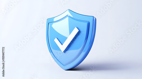 cartoon 3d Icon safety shield check mark perspective . Blue symbol security safety icon. Checkmark in minimalistic style. 3d vector illustration. white background 