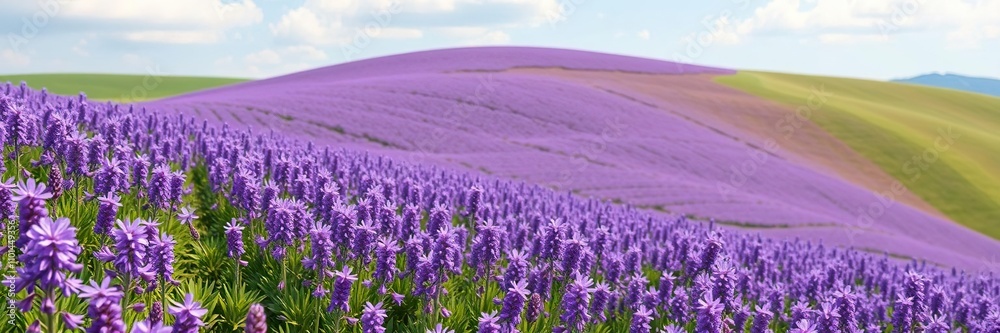 A blanket of purple wildflowers covering a rolling hill, vibrant, fields, floral A blanket of purple wildflowers covering a rolling hill, vibrant, fields, floral