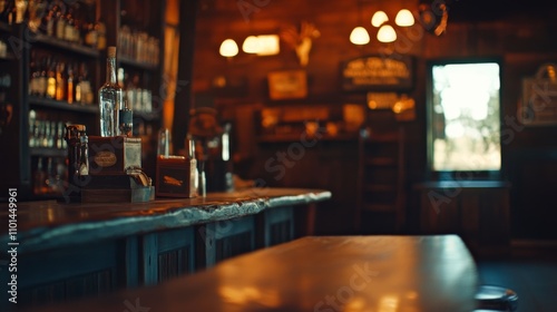 Wallpaper Mural Blurry bokeh lights create a captivating atmosphere in an empty wild west saloon bar interior. Torontodigital.ca