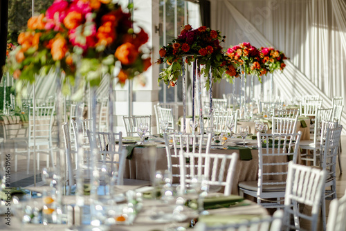 Obraz na płótnie Outdoor Wedding Reception with Tall Floral Centerpieces w salonie