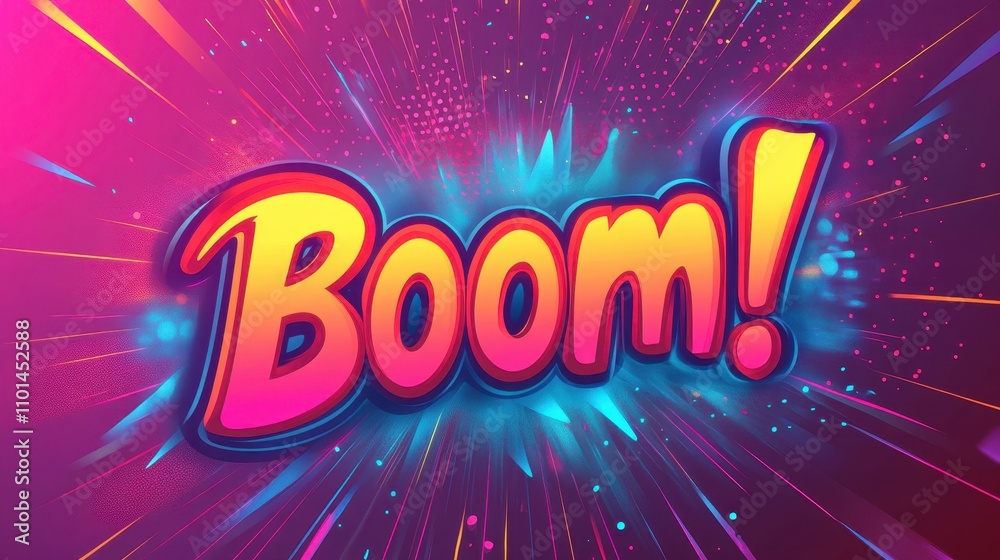 Bold explosion glowing in neon hues with vibrant retro halftone textures Bold explosion glowing in neon hues with vibrant retro halftone textures