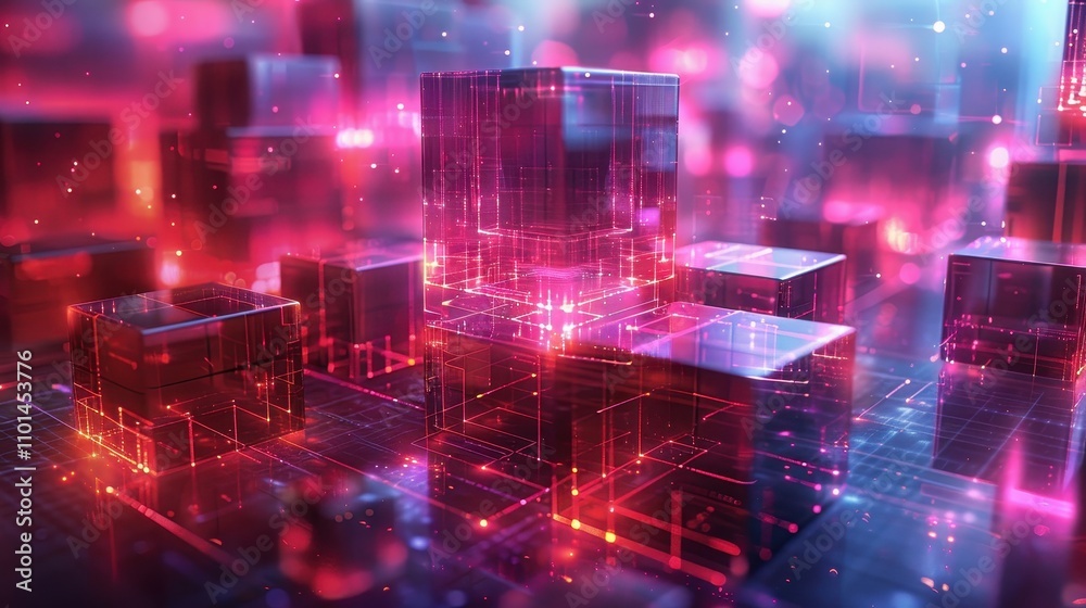 Illuminated Cubes Connected Within A Digital Network Illuminated Cubes Connected Within A Digital Network