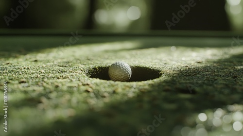 Golf Ball Near Hole on a Tranquil Putting Green photo