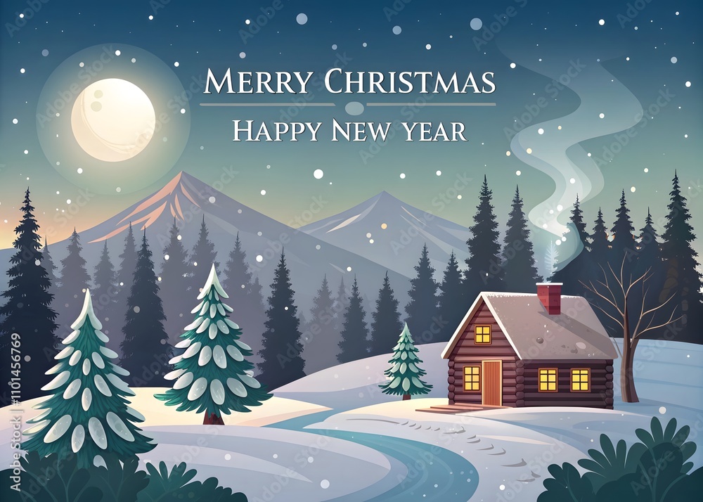Fototapeta premium Merry Christmas and Happy New Year greeting poster card background Template