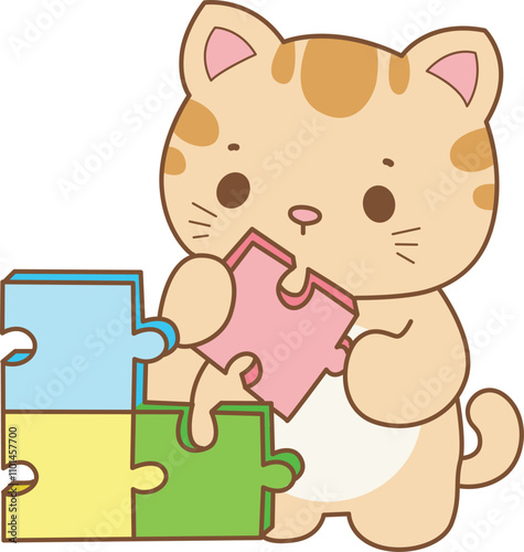 Illustration of cute kitty icon.
Funny cat in daily activities elements.
