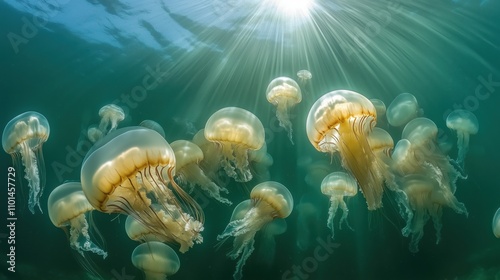 Quallen schweben elegant im klaren Wasser photo