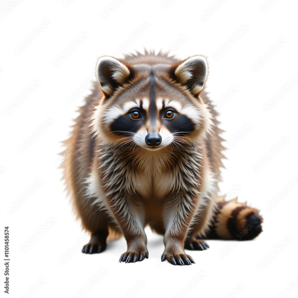 Obraz premium Curious raccoon standing on white background