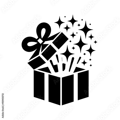 Open gift box with sparkling particles coming out of it - Isolated vector icon of an open surprise box - Decorative illustration with transparent background