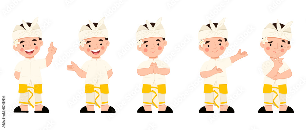 Vector illustration set of boys with traditional Balinese attire Vector illustration set of boys with traditional Balinese attire