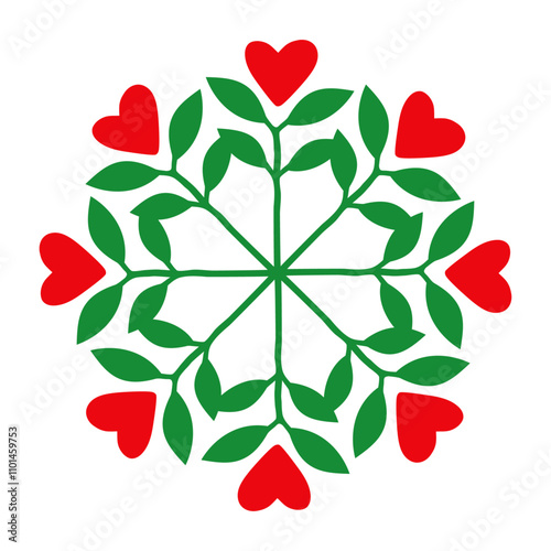 Ilustración para decoración primaveral. Banner con ramas con corazones con forma de estrella para tarjetas y felicitaciones de San Valentín