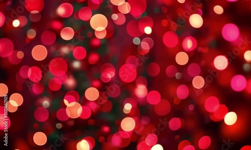 red christmas background. A vibrant red bokeh background featuring a sparkling Christmas ornament. Red bokeh background. Christmas lights defocused on red background