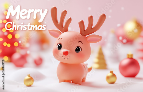 Cartoon cute christmas reindeer illustration
 photo