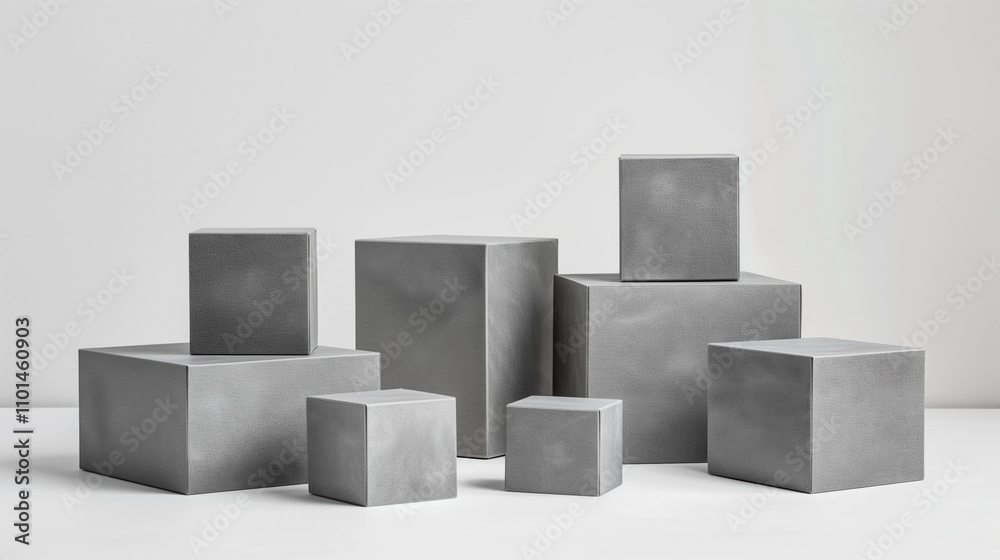 High-Resolution Mock-Up of One Gray Recycled Paper Box, Photographed from Various Angles in a Studio for Advertisement High-Resolution Mock-Up of One Gray Recycled Paper Box, Photographed from Various Angles in a Studio for Advertisement