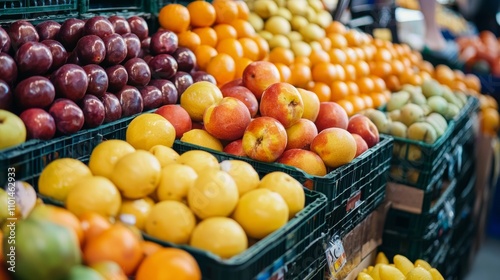 Colorful display of fresh fruits at a farmers' market