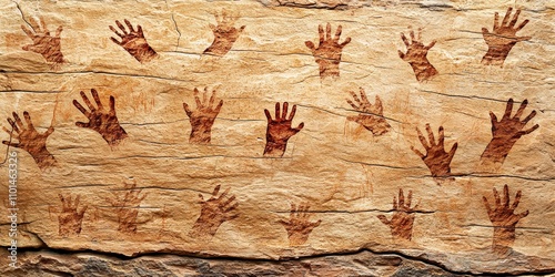 Ancient rock art featuring handprints, showcasing early human expression and cultural significance from prehistoric times.