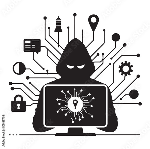 Computer hacker silhouette vector illustration