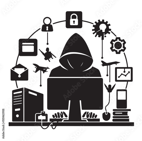 Computer hacker silhouette vector illustration