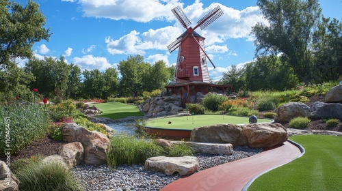Whimsical Mini Golf Course with Windmill Feature