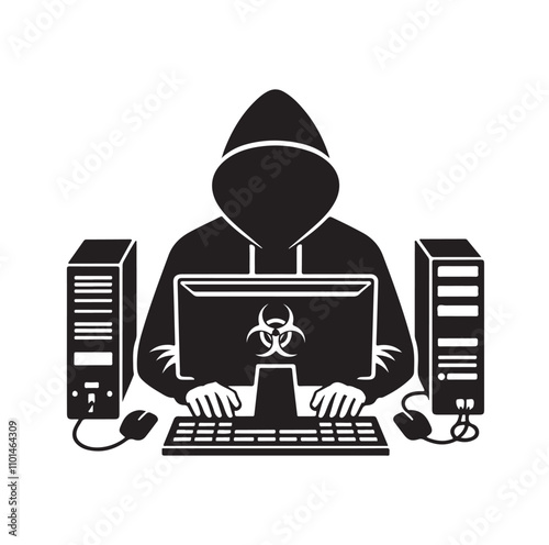Computer hacker silhouette vector illustration
