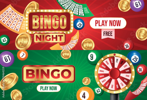 Collection of two horizontal banner template. Realistic bingo game compositions