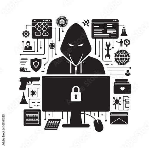 Computer hacker silhouette vector illustration