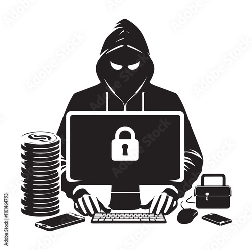 Computer hacker silhouette vector illustration