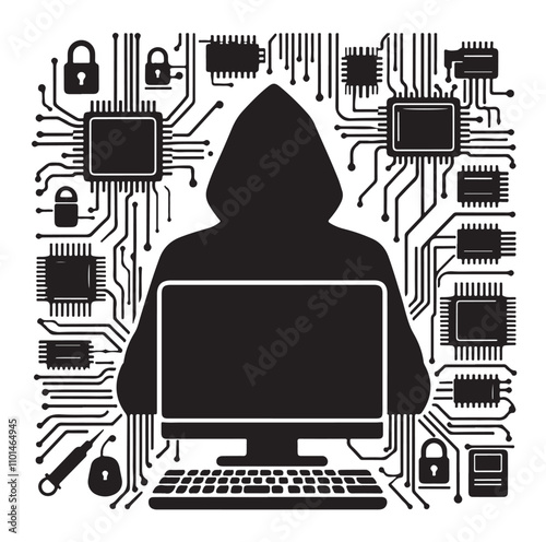 Computer hacker silhouette vector illustration