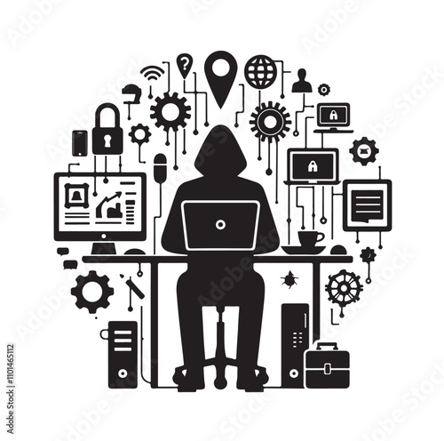 Computer hacker silhouette vector illustration