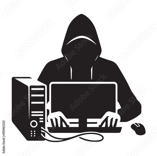 Computer hacker silhouette vector illustration