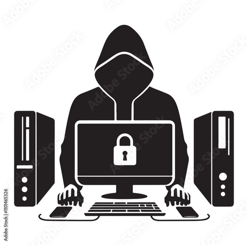 Computer hacker silhouette vector illustration