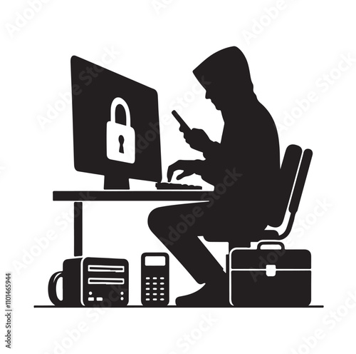 Computer hacker silhouette vector illustration