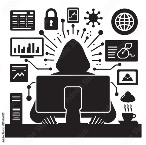 Computer hacker silhouette vector illustration