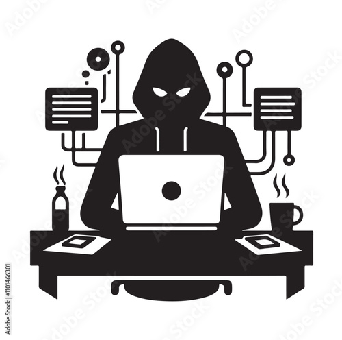 Computer hacker silhouette vector illustration