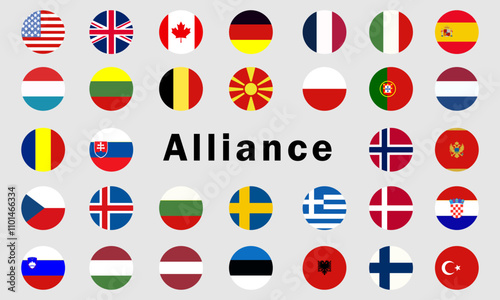 Flags of countries. Members of the North Atlantic Alliance. Military block