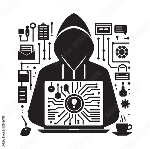 Computer hacker silhouette vector illustration